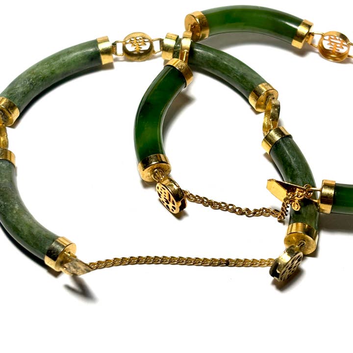 Whitestone Jewelry Co. - Wholesale Bangle Bracelet - Vintage Chinese Jade Bracelet with Gold Fittings and Clasp6