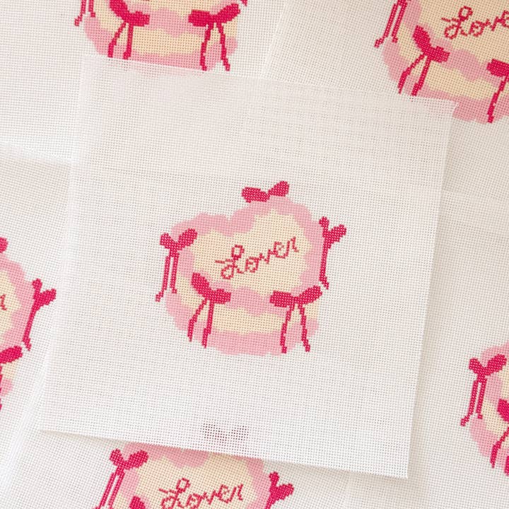 Cotswold Co Designs - Wholesale Embroidery/Cross Stitch Supplies - Coquette Bow Heart Cake Needlepoint Canvas | 4” 18 Mesh Coquette Needlepoint Design | Valentine’s Day Bow Cake1