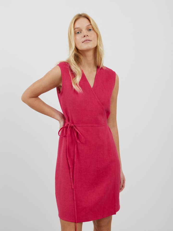 Brooke Linen Sleeveless Wrap Dress for wholesale by Love and Confuse