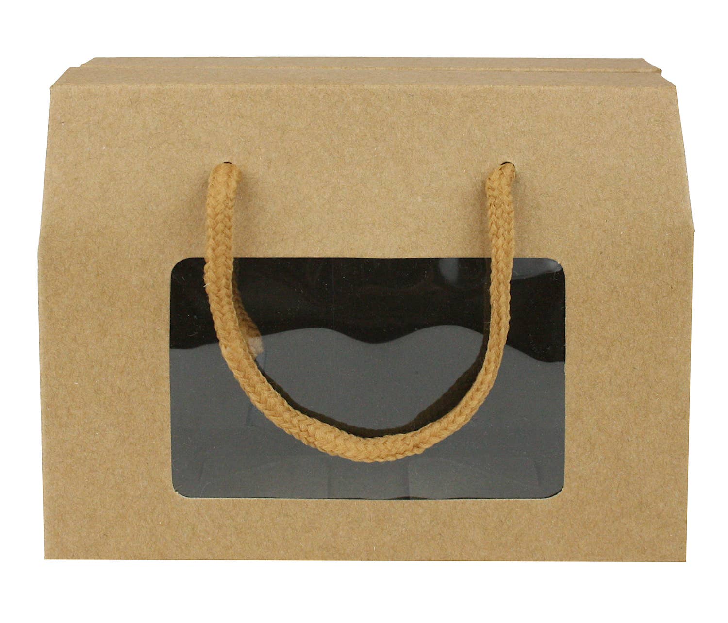 Emartbuy - Wholesale Gift Box - Pack of 12 Brown Kraft Bag Box w/ Clear Window & Rope Handle1