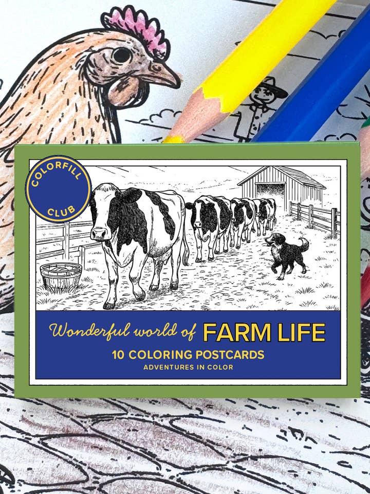 Farm Life Colouring Postcard Set of 10 – Animals & Scenes for wholesale by Colorfill Club