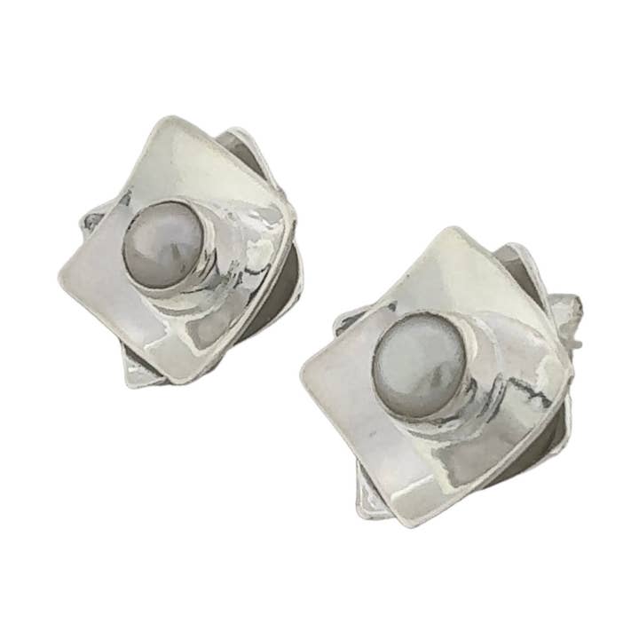 STERLING SILVER DOUBLE RHOMBUS FRESHWATER PEARL EARRINGS for wholesale by Balaam Design