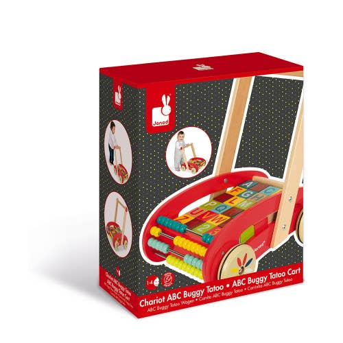 Janod - Wholesale Wood Toy - Kids - Tatoo - Abc Buggy Cart With 30 Blocks