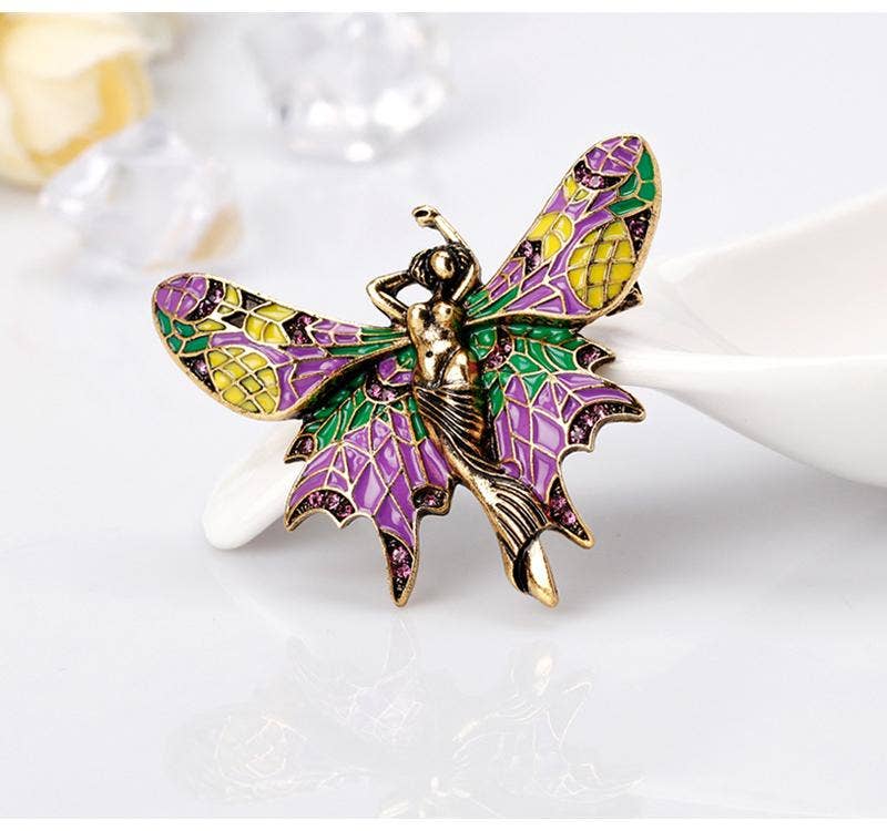 Colorful Vintage Enamel Fairy - Winged Brooch for wholesale on Faire6