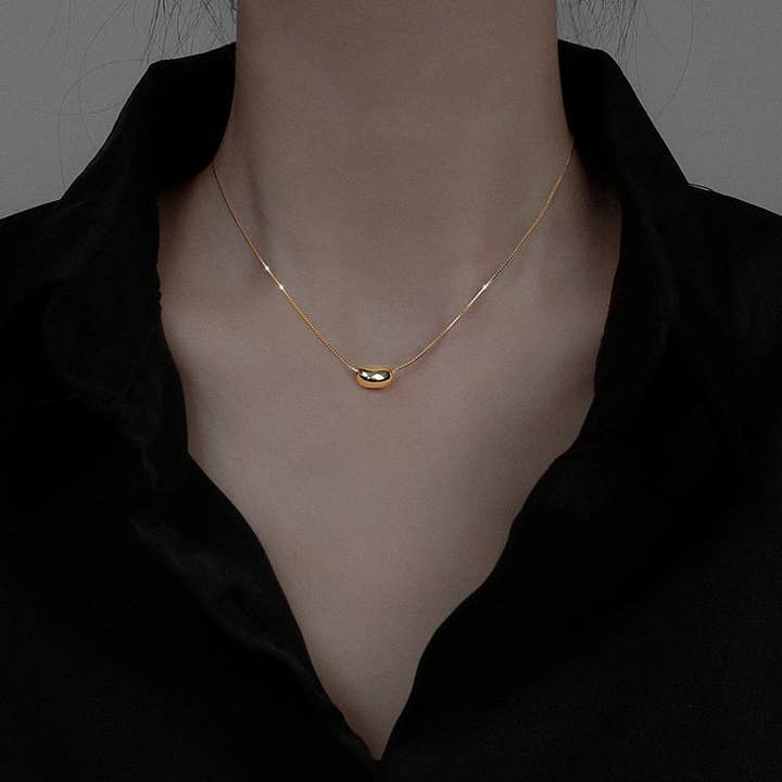 Perimade & Co. LLC - Wholesale Pendant/Charm Necklace - Cute Gold Acacia Bean Necklace in 925 Sterling Silver, Steel