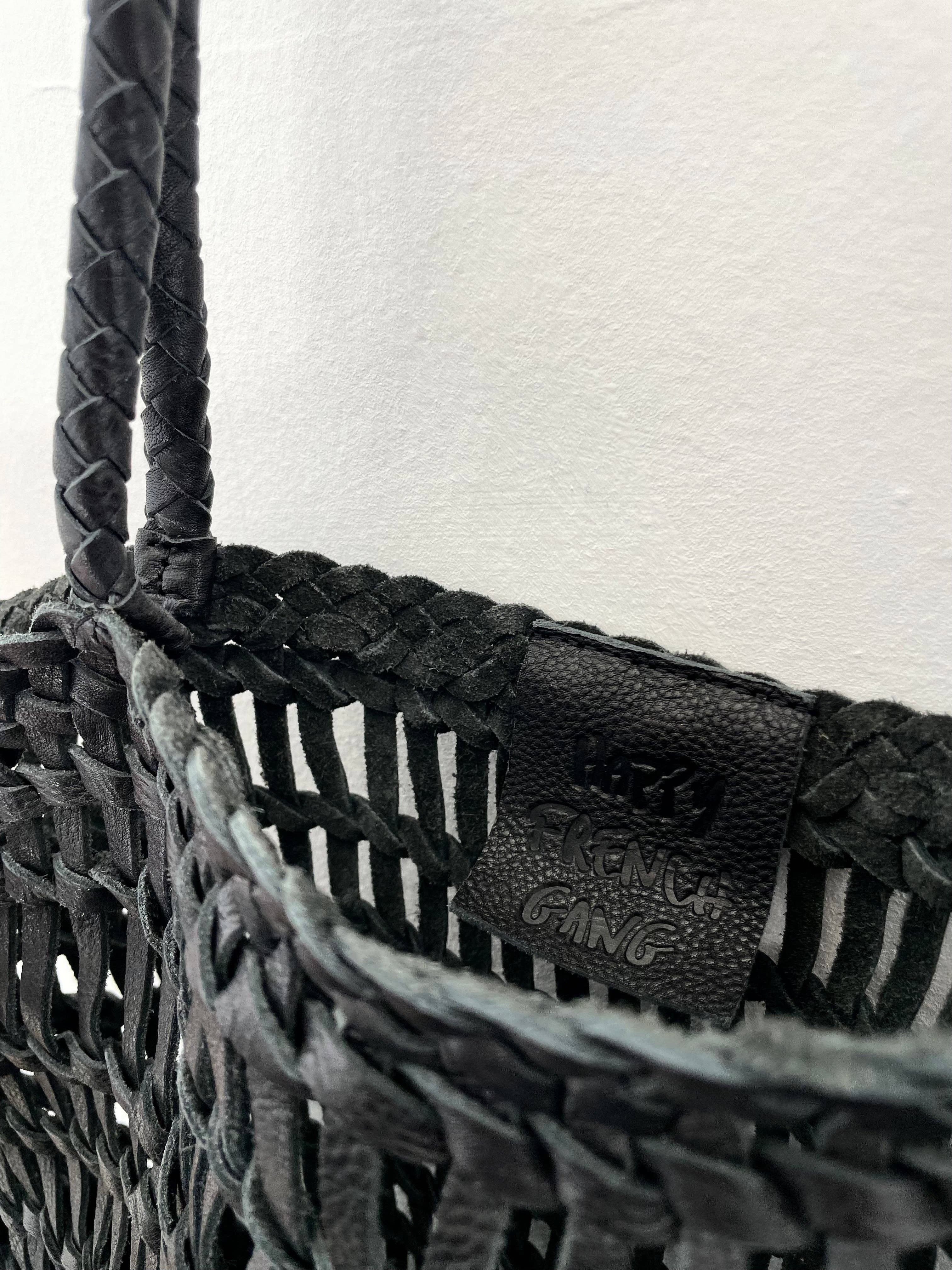 Happy French Gang – wholesale Beach bag – Luni Leather Woven Black Bag2