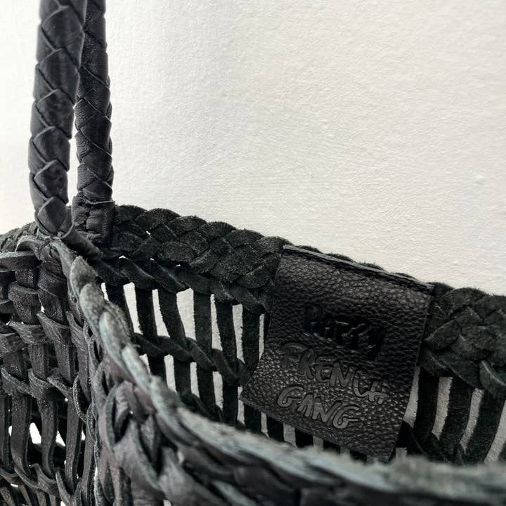 Happy French Gang – wholesale Beach bag – Luni Leather Woven Black Bag2