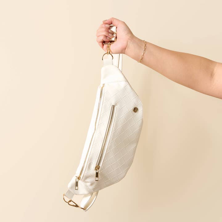Trendy Luxe Belt Bag-White for wholesale by The Darling Effect