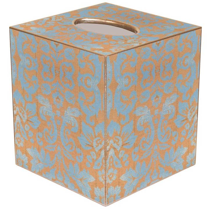 Copper & Blue Damask Tissue Box Cover for wholesale by Marye-Kelley