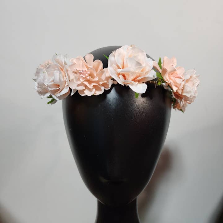 Blush Pink Flower Crown LED Light-Up Hair Wreath Headband for wholesale by Freebird Revolution