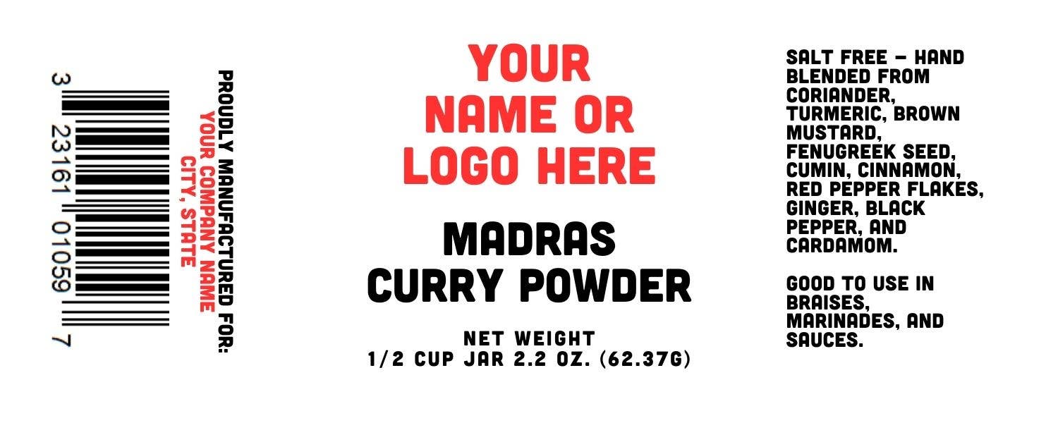Rachel's Spice Company – wholesale Dried spice mix – Madras Curry Powder - Custom Logo - 1/2 Cup Jar0