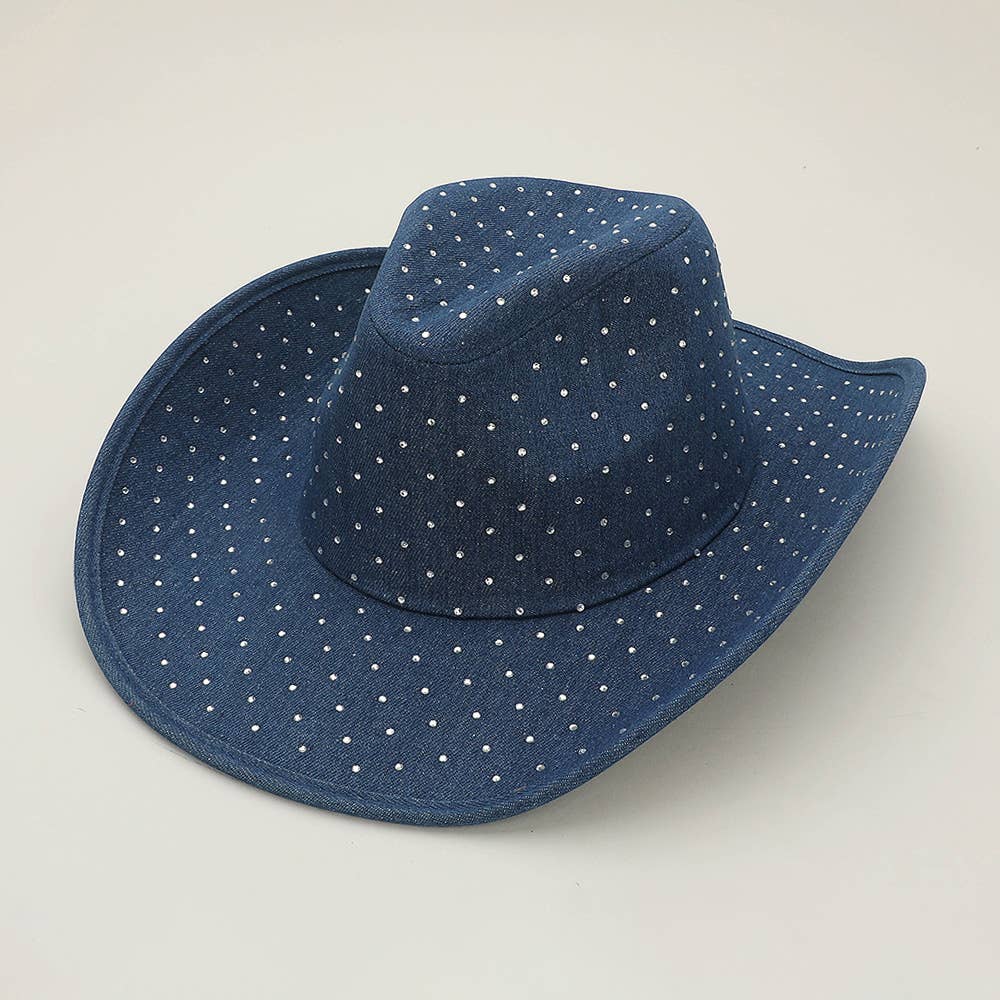 Sensibling Corp. - Vente Chapeau en feutre - femme - Chapeau Fedora Cowboy Western en Denim avec Strass Scintillants0