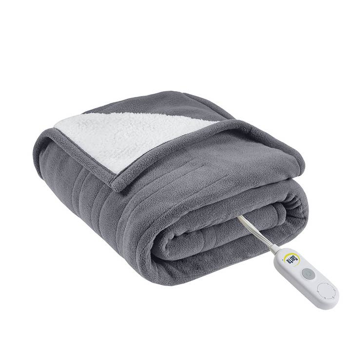 Olliix - Wholesale Throw Blanket - Heated 50x60" Fleece Sherpa Electric Throw Blanket, Grey2