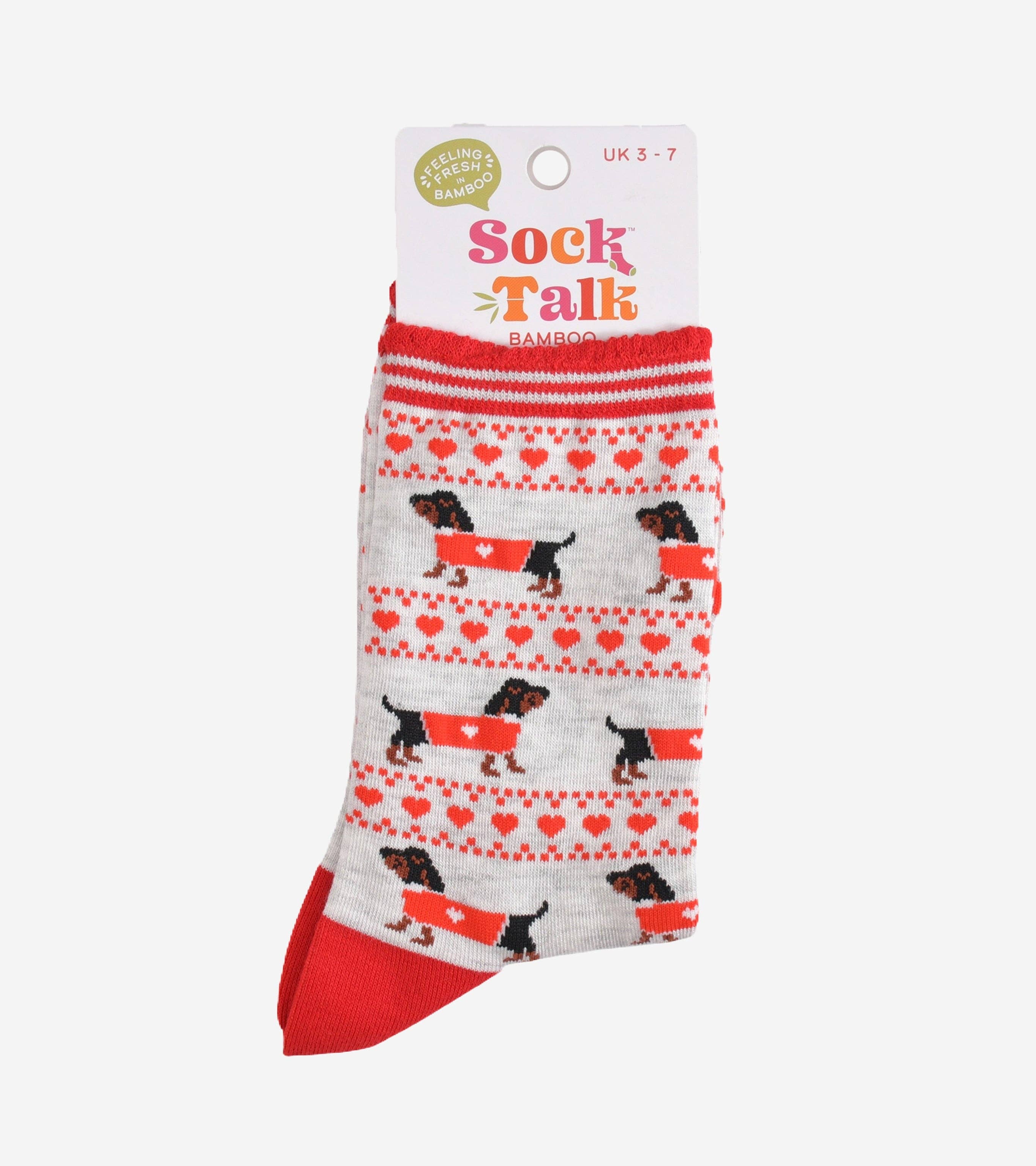 Sock Talk – wholesale Socks – Women's – Women's Bamboo Socks - Grey/Red, Sausage Dog Fair Isle4