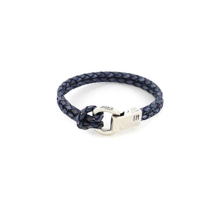 Men's Bracelet | Ribeira Silver - vintage leather navy blue for wholesale by Être - Bracelets & Accessories