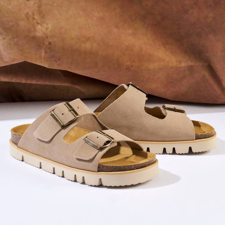 Mandél – wholesale Sandaler - Dam – Ciabatta två remmar ANA taupe - Art.MD0243
