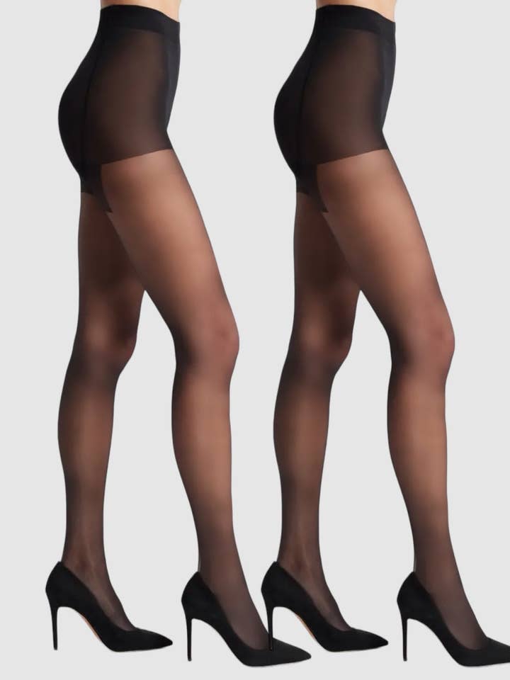 Zijdeachtige doorzichtige afslankmailings van 15 denier, set van 2 stuks, zwart voor wholesale door High Heel Jungle