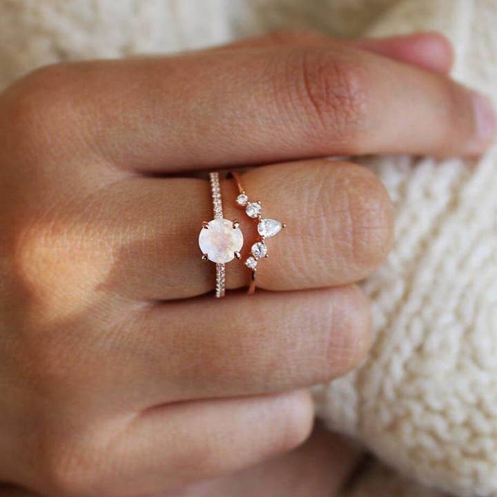 Vivian Grace Jewelry - Wholesale Single Stone/Solitaire Ring - Ava Moonstone & Topaz Ring Set
