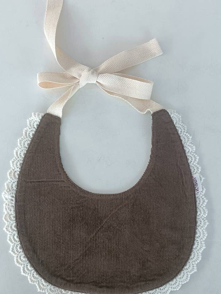 Reversible Brown Corduroy Solid Color & Grey Floral Printed Baby Bib for wholesale by Yo Baby