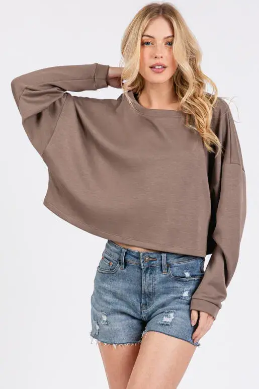 Final Touch – wholesale Stickad topp - Dam – Modal Drop Shoulder Långärmad Crop Top - NT313471