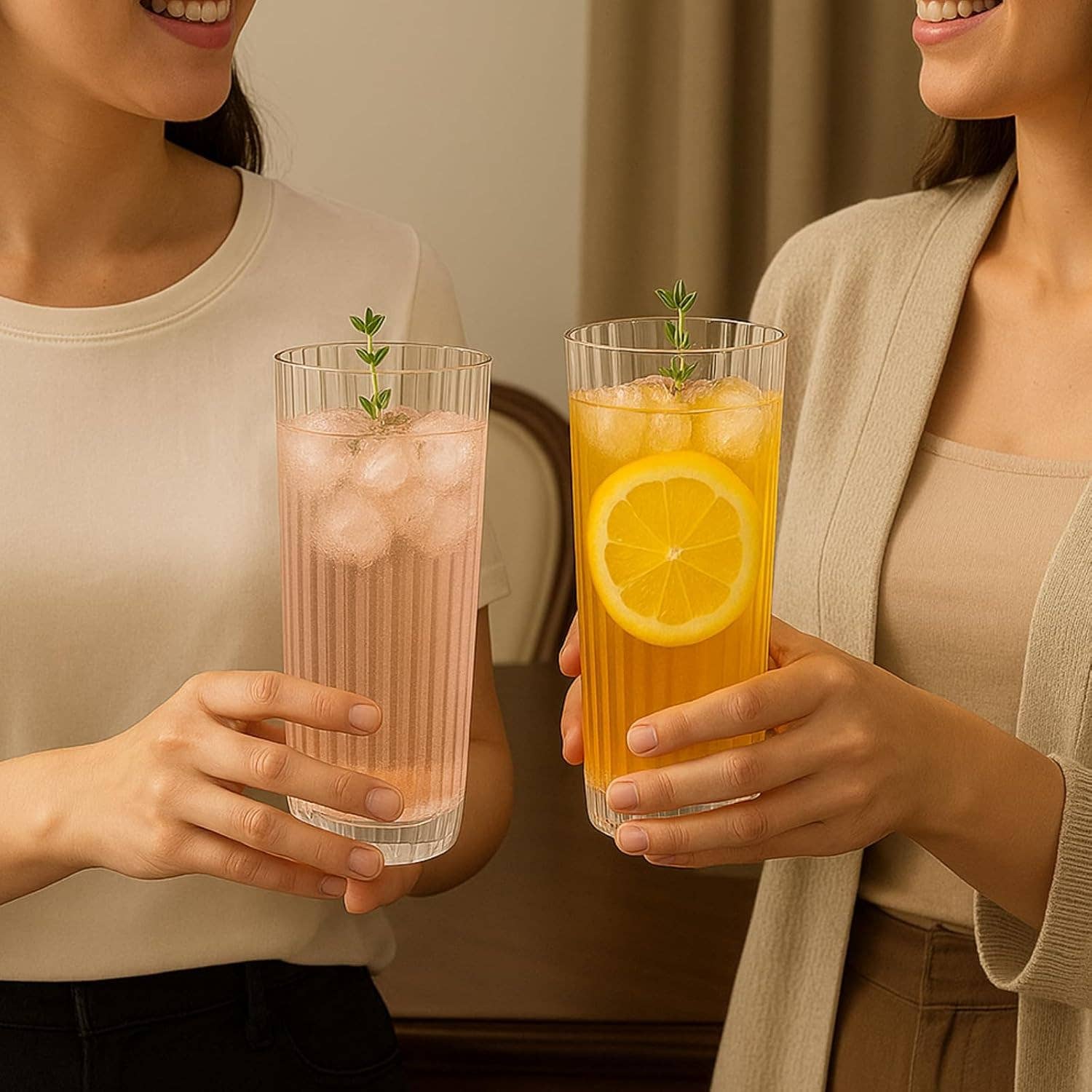 The Wine Savant /  Khen Glassware - Wholesale Cocktail/Liquor Glass - Ribbed Acrylic Drinking Glasses, 11.8oz Set of 26