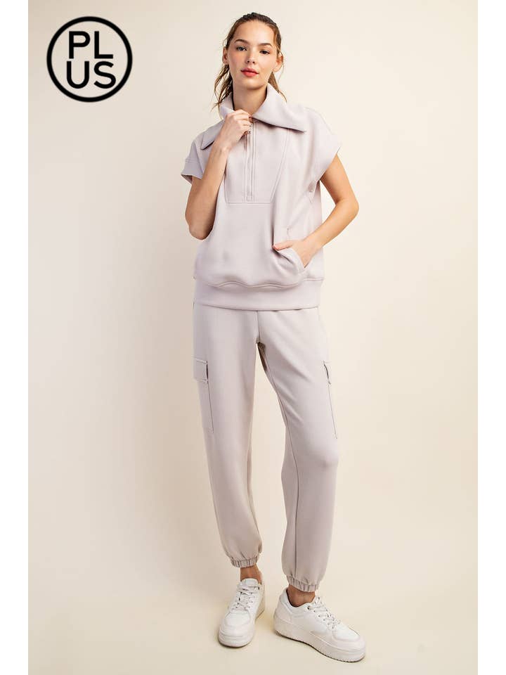 Rae Mode - Wholesale Athletic Top - Women's - PLUS SIZE MODAL SCUBA SHORT SLEEVE QUARTER ZIP TOP14