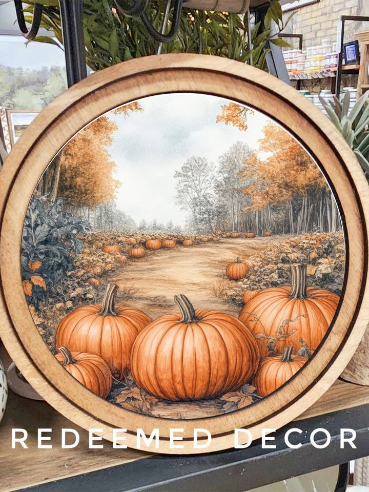 8" Round Pumpkin Path Art for wholesale by Redeemed Decor