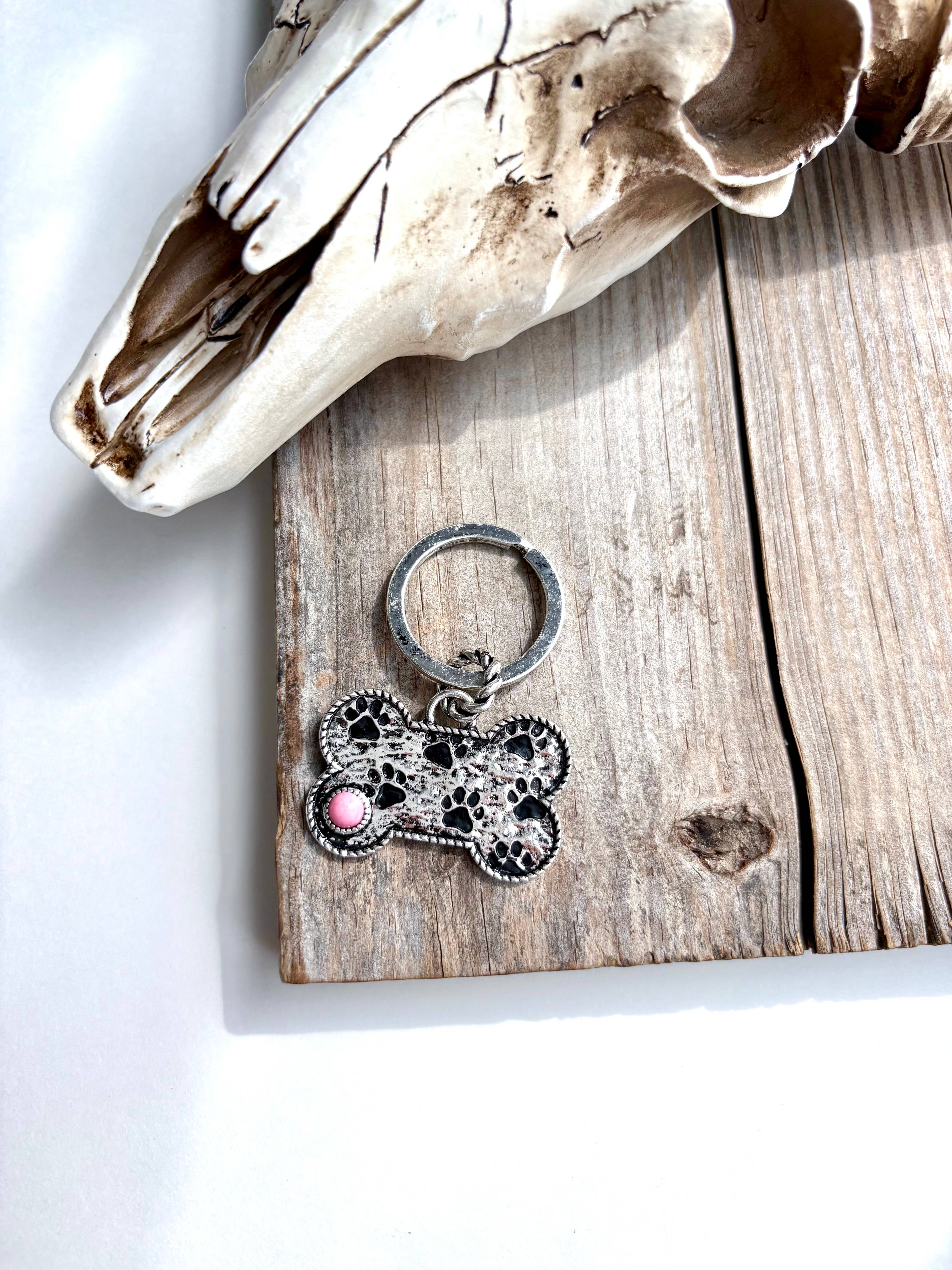 Boho Ranch Shop - Wholesale Keychain - Women's - Paw Printed Dog Bone Metal Pendant Keychain 1