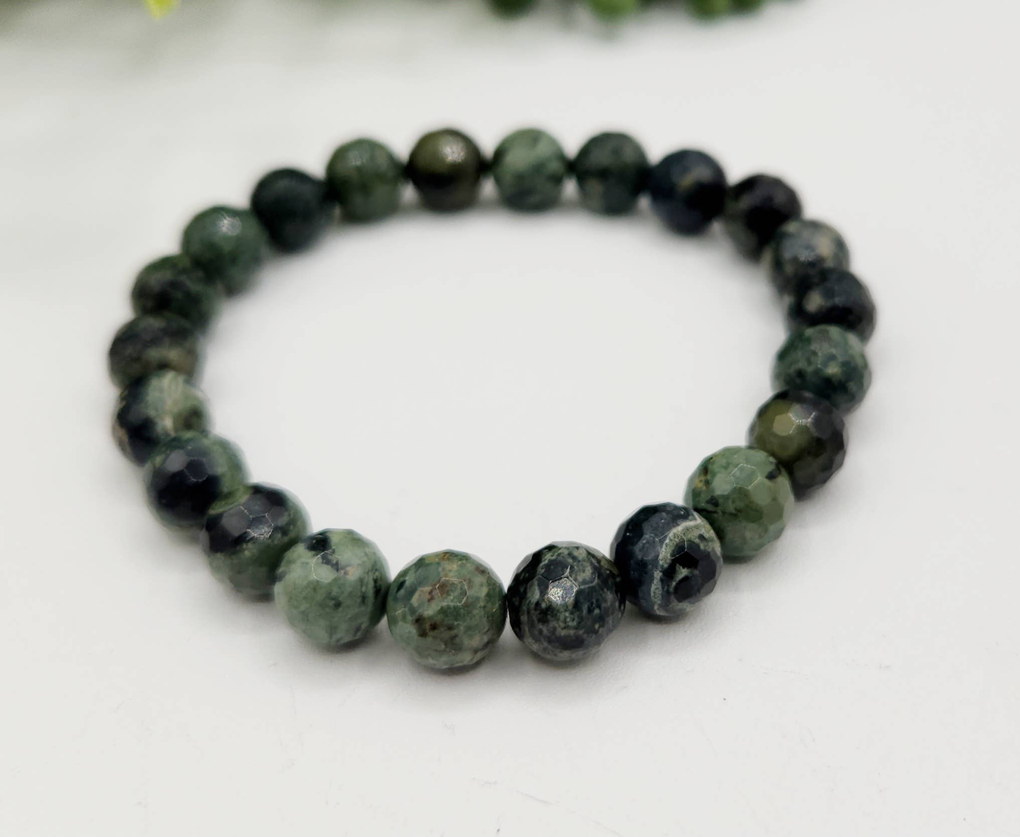 Meraki Gemstones - Wholesale Beaded Bracelet -  Kambaba Jasper 8mm Faceted Stretchable Bracelet-7.5" Long 2
