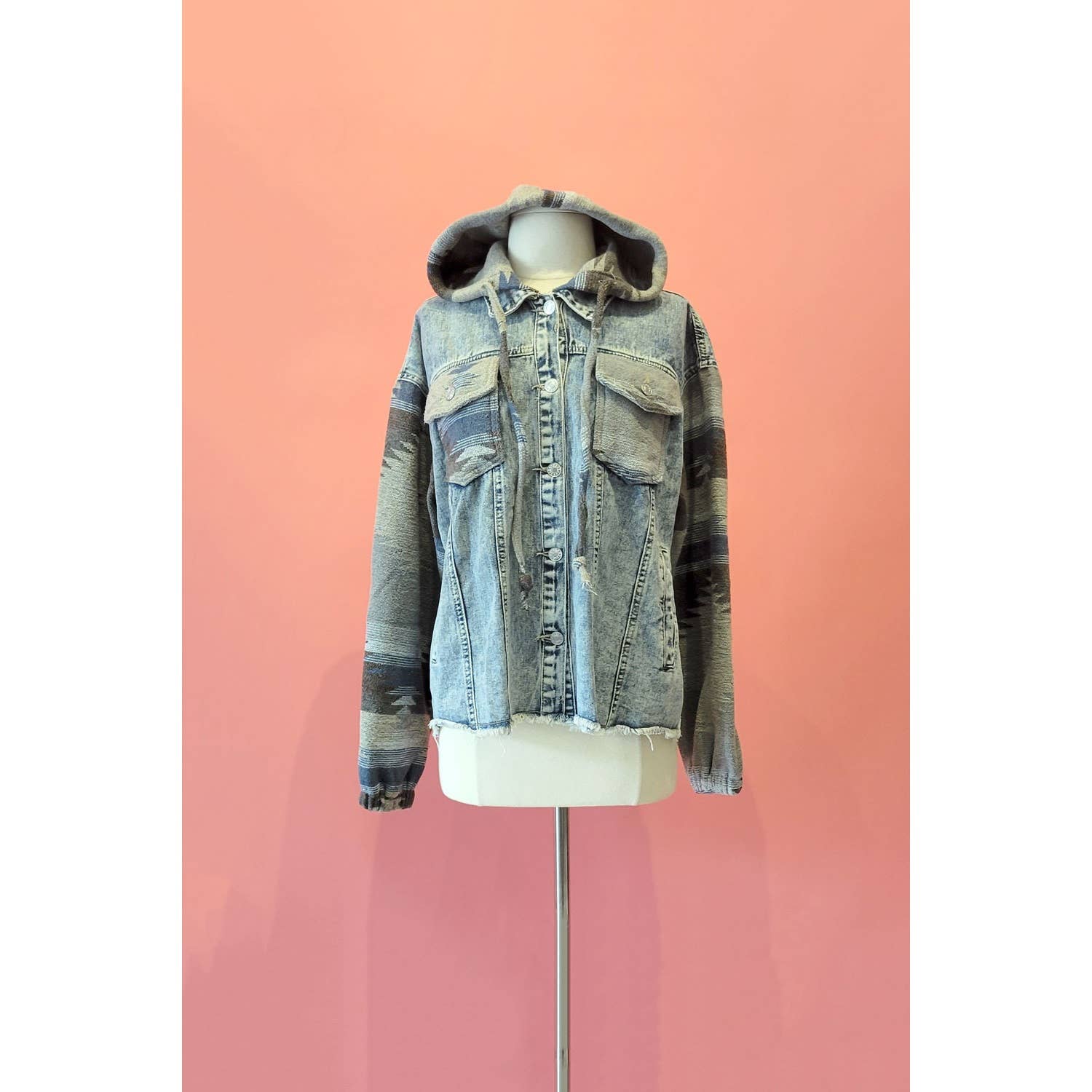 Mapcie – wholesale Shirt Jacket/Shacket - Women’s – WASHED AZTEC DENIM SHACKET WITH POCKET26