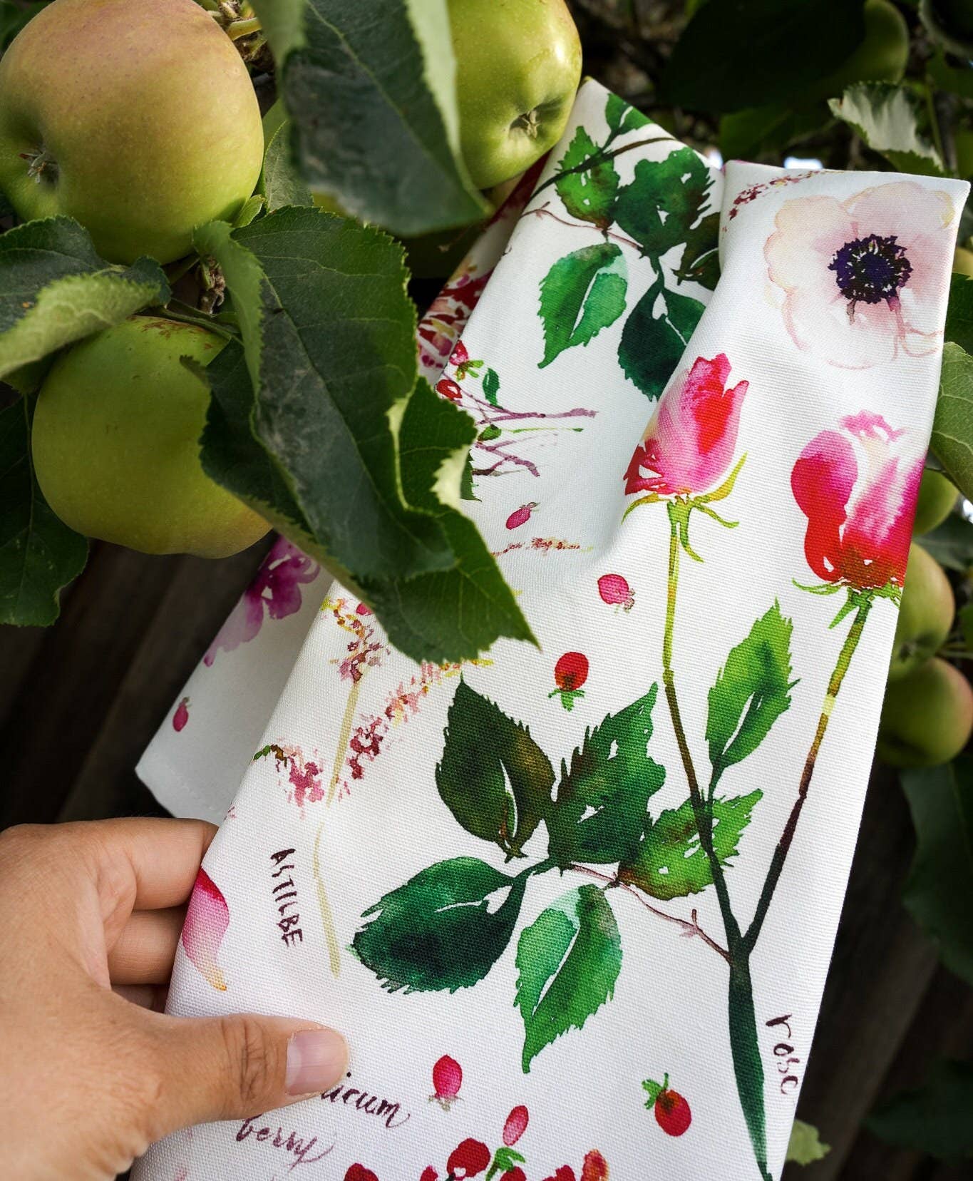 Jean Choe Art & Design - Wholesale Tea Towel - Botanical Rainbow (Red) Kitchen Tea Towel. Floral Tea Towel.9