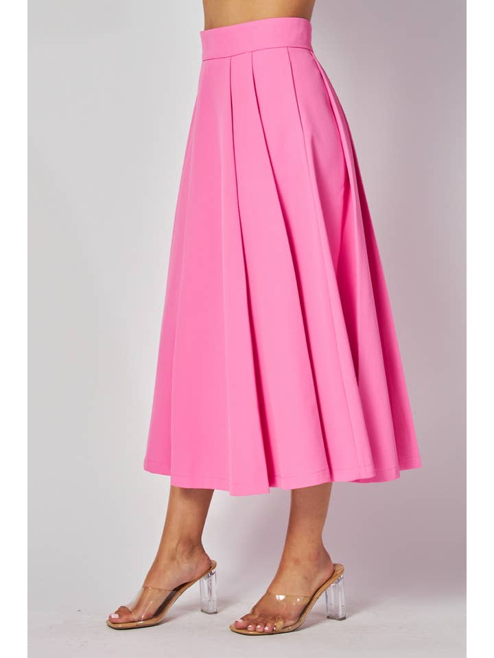 B I G H I T Fashion – Engroshandel Nederdel - Dame – Solid A-Line Midi Nederdel HS2689-PINK
