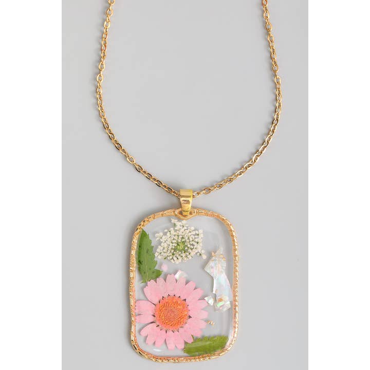 COLLIER PENDENTIF LÉGER AVEC FLEUR PRESSÉE pour la vente par Girly