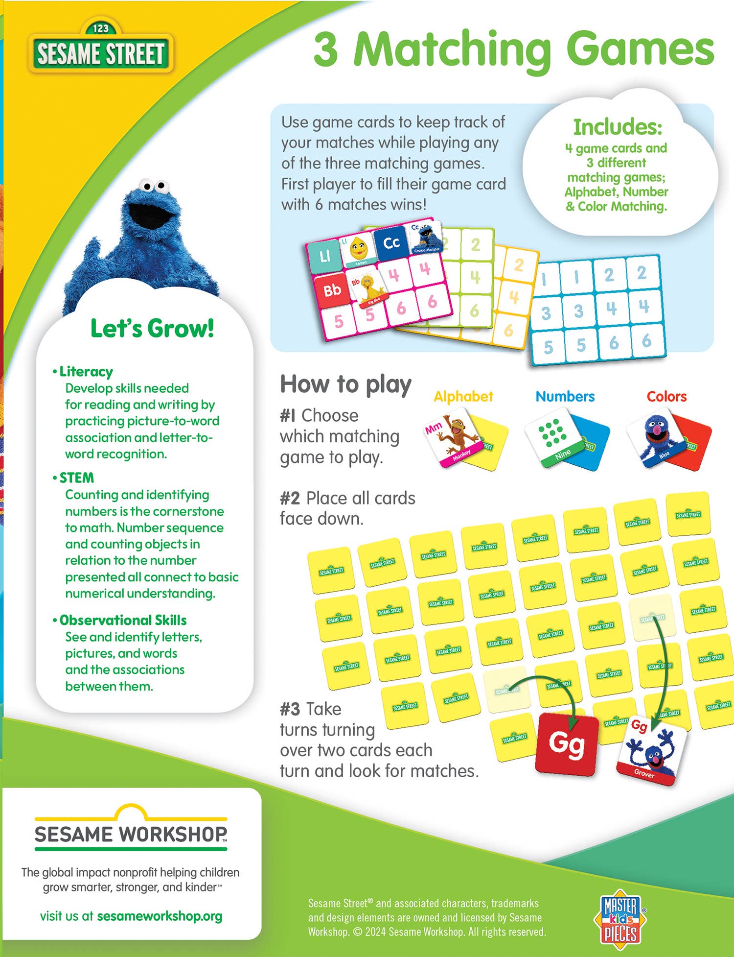 Masterpieces Puzzles - Wholesale Brain Game - Kids - Sesame Street 3-in-1 Matching Game2