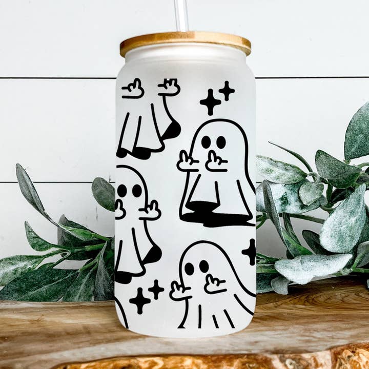 Ghost Glass Cup, Halloween Libby Cup, 16oz Coffee for wholesale by Dm Crafting