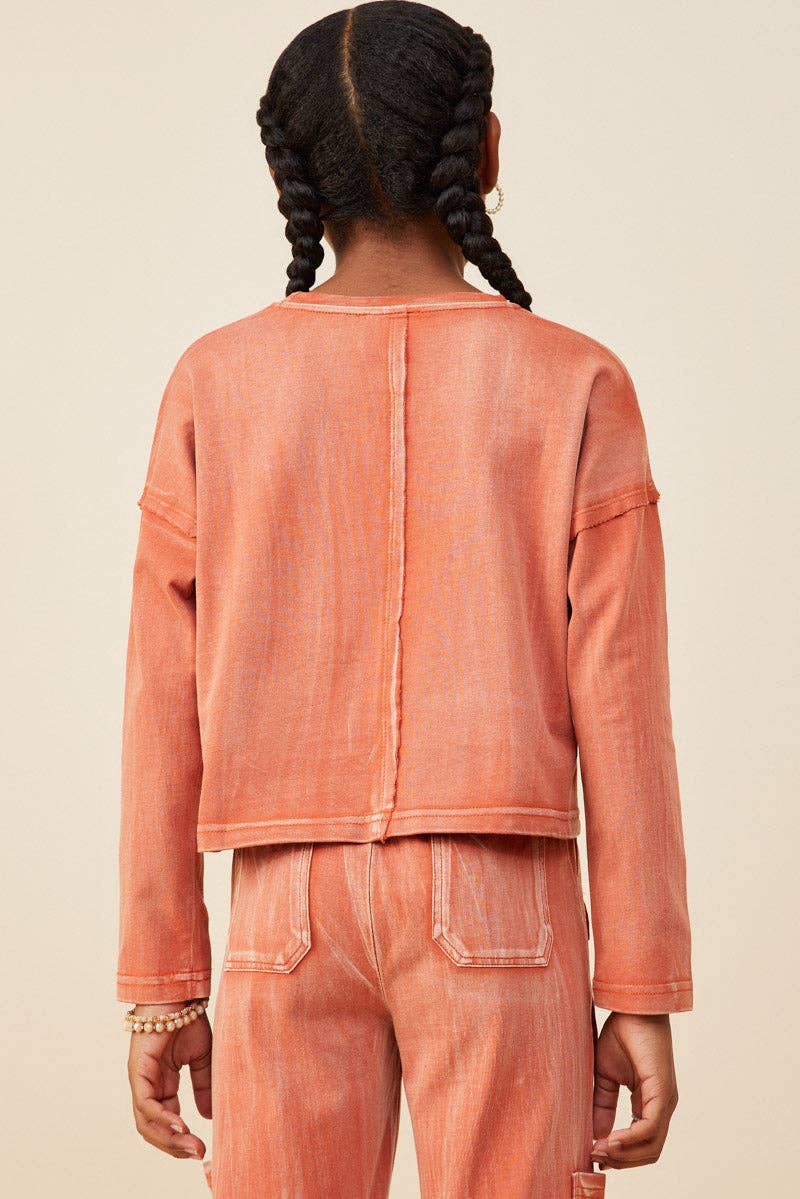 Hayden LA - Wholesale T-Shirt - Kids - Girls Washed Chest Pocket Long Sleeve Knit T Shirt10