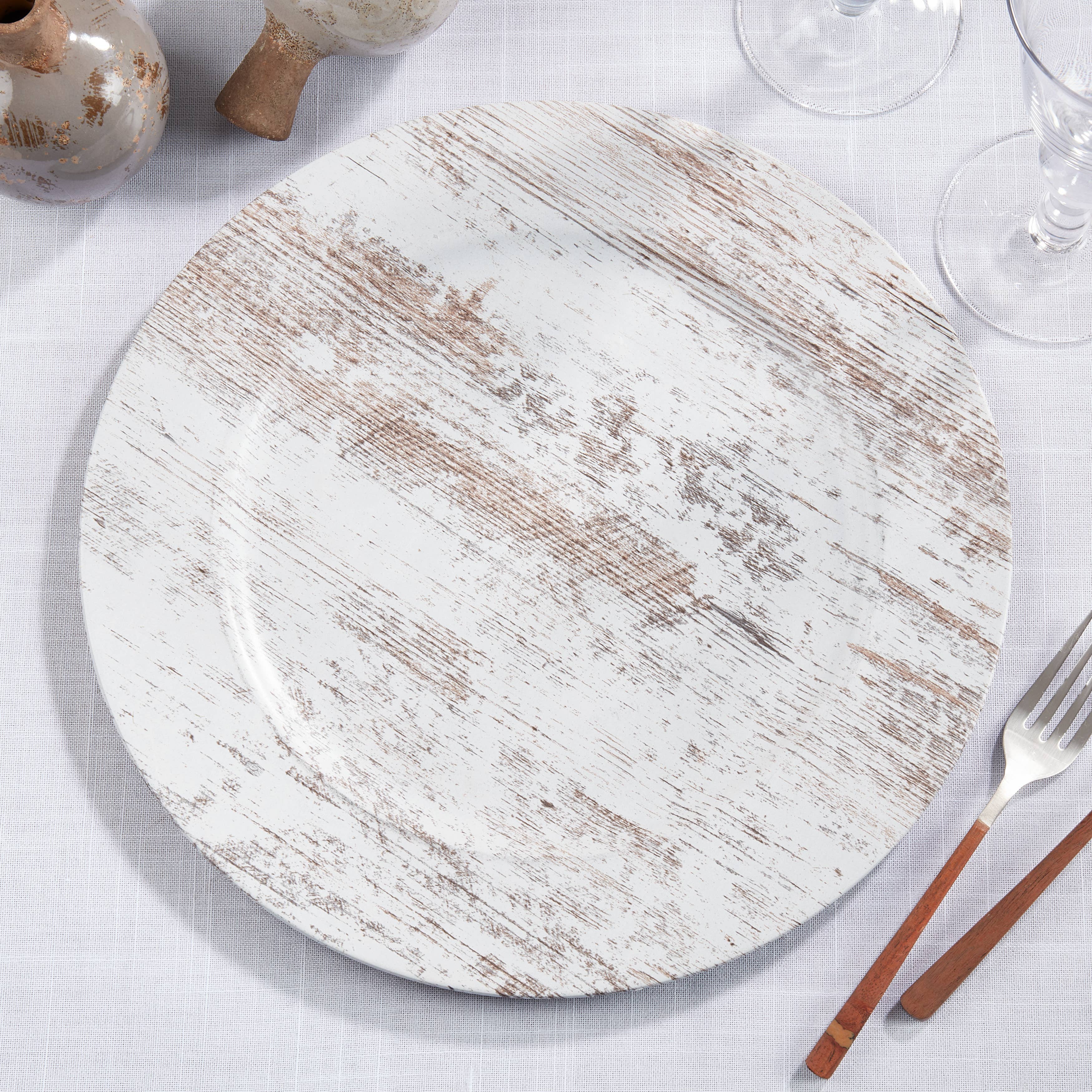 White Faux Wood Charger for wholesale on Faire3