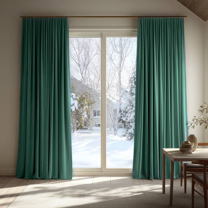 Peacock Green F9 Velvet Curtain for wholesale by North Curtain