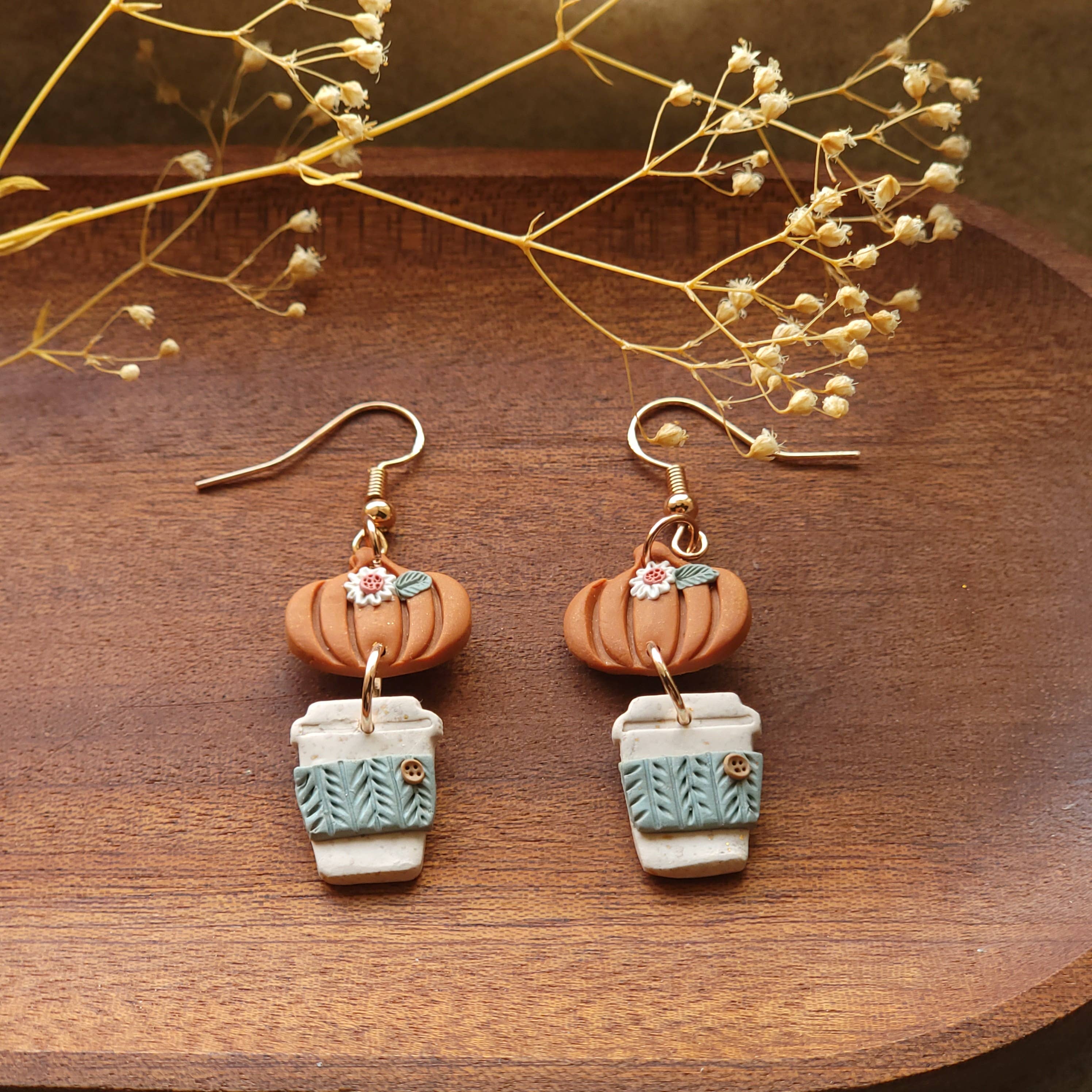 Foxy Method - Wholesale Dangle Earrings - Pumpkin Latte Coffee Dangle Polymer Clay Earrings for Fall1