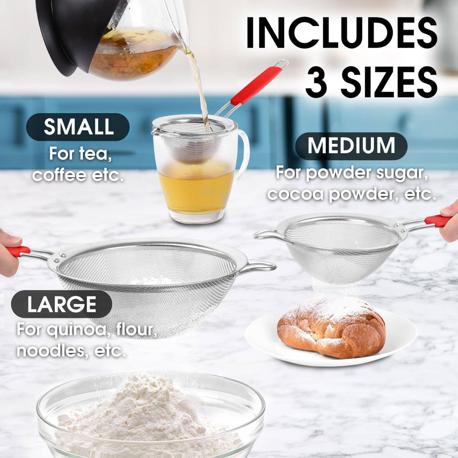 Zulay Kitchen - Wholesale Sifter - Premium Stainless Steel Fine Mesh Strainer Set of 37