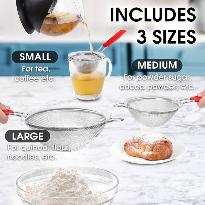 Zulay Kitchen - Wholesale Sifter - Premium Stainless Steel Fine Mesh Strainer Set of 37