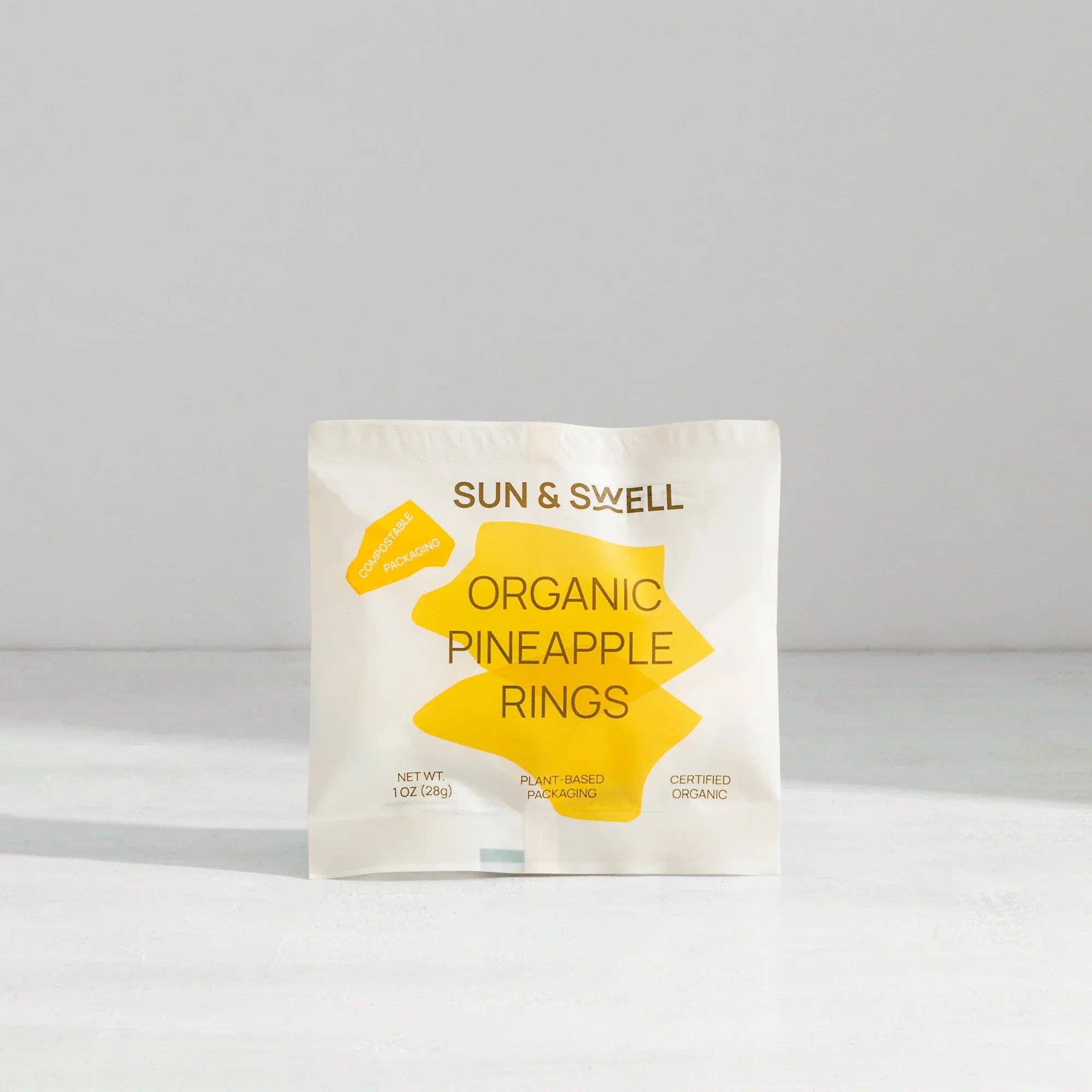Sun & Swell Foods - Wholesale Dried/Dehydrated Fruit - ORGANIC PINEAPPLE RINGS - 24 X 1OZ COMPOSTABLE SNACK PACKS2