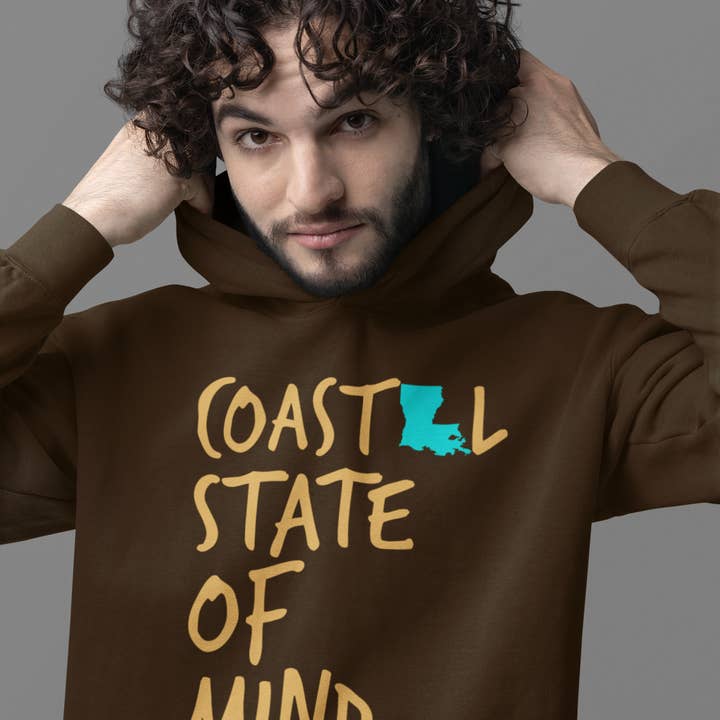 État d'esprit côtier Sweat à capuche unisexe or coucher de soleil en Louisiane pour la vente par Coastal & Midwest State of Mind