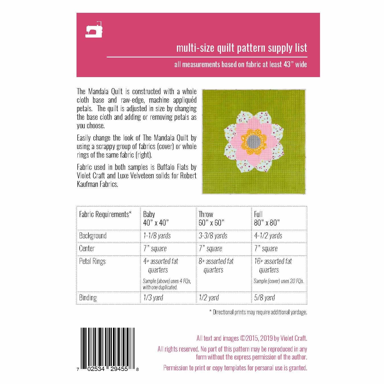 Violet Craft - Wholesale Knutselnaai-set - VC005: Het mandala quiltpatroon1