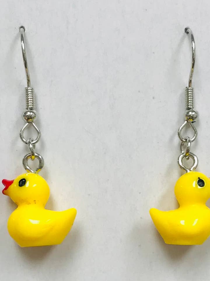Boucles d'oreilles en forme de petit canard en caoutchouc 3D face à face pour la vente par SimpleNGreat