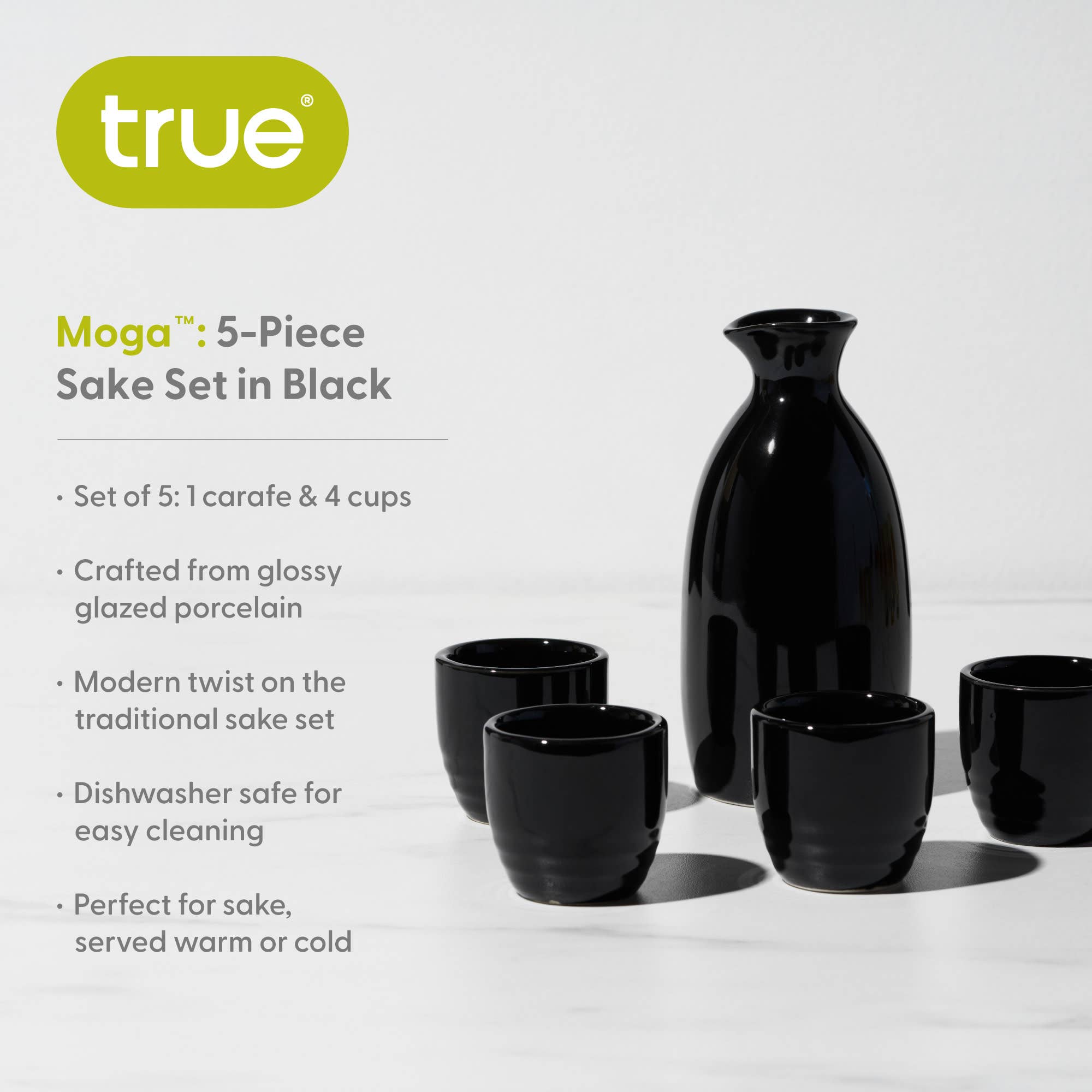 TRUE - Wholesale Drinking Glass/Cup - Moga Black Glazed Porcelain Sake Set of 54