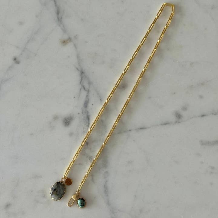 WILYMI Jewelry Co - Wholesale Pendant/Charm Necklace - Labradorite & Ruby Zoisite Necklace | 18k Gold Filled 15