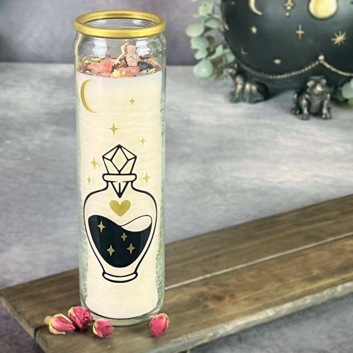 Purple Door ATX – wholesale Jar/filled candle – Glass Intention Manifestation Candle Crystals Flowers Witch