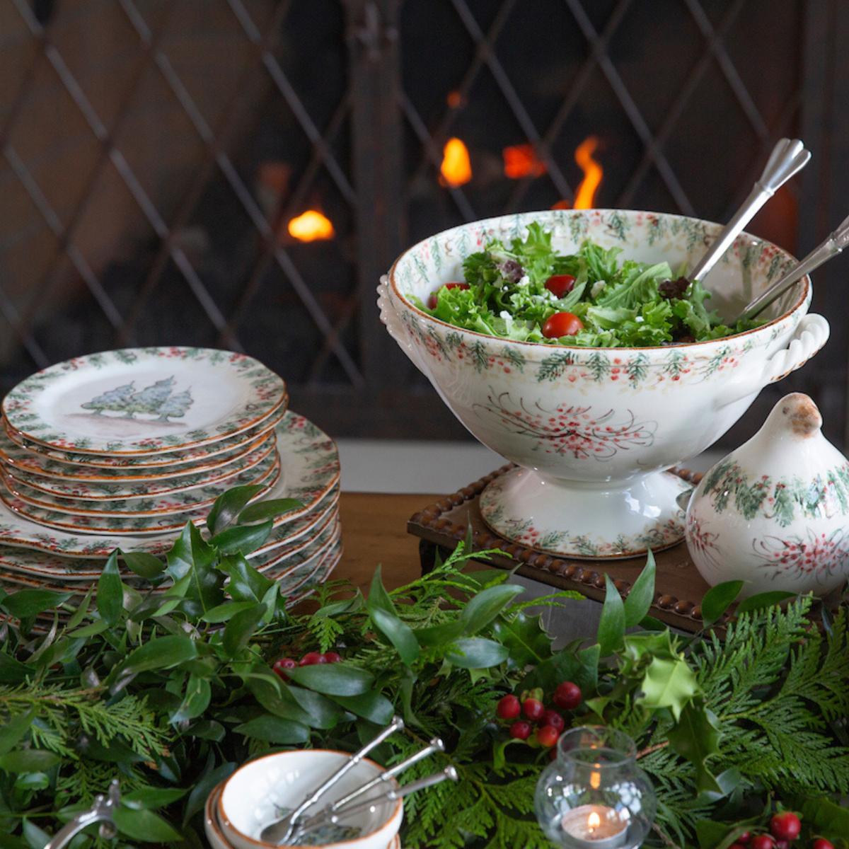 Arte Italica & Crown Linen Designs – Großhandel Schüssel – Natale Fußschale mit Henkeln - Weihnachten4