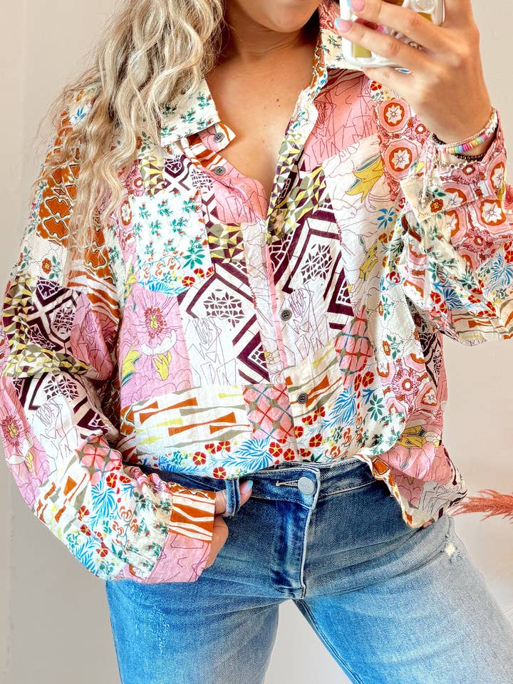 Colorful Printed Button Down Shirt for wholesale by Amaryllis Apparel